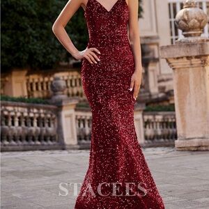 Burgundy Sequin Evening Gown